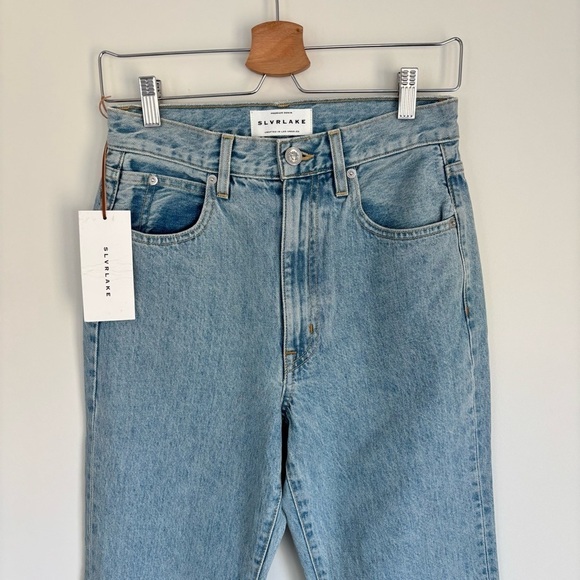 NWT SLVRLAKE Frankie High Rise Flare Crop Raw Hem Jeans in Skyline 26 - Picture 6 of 13
